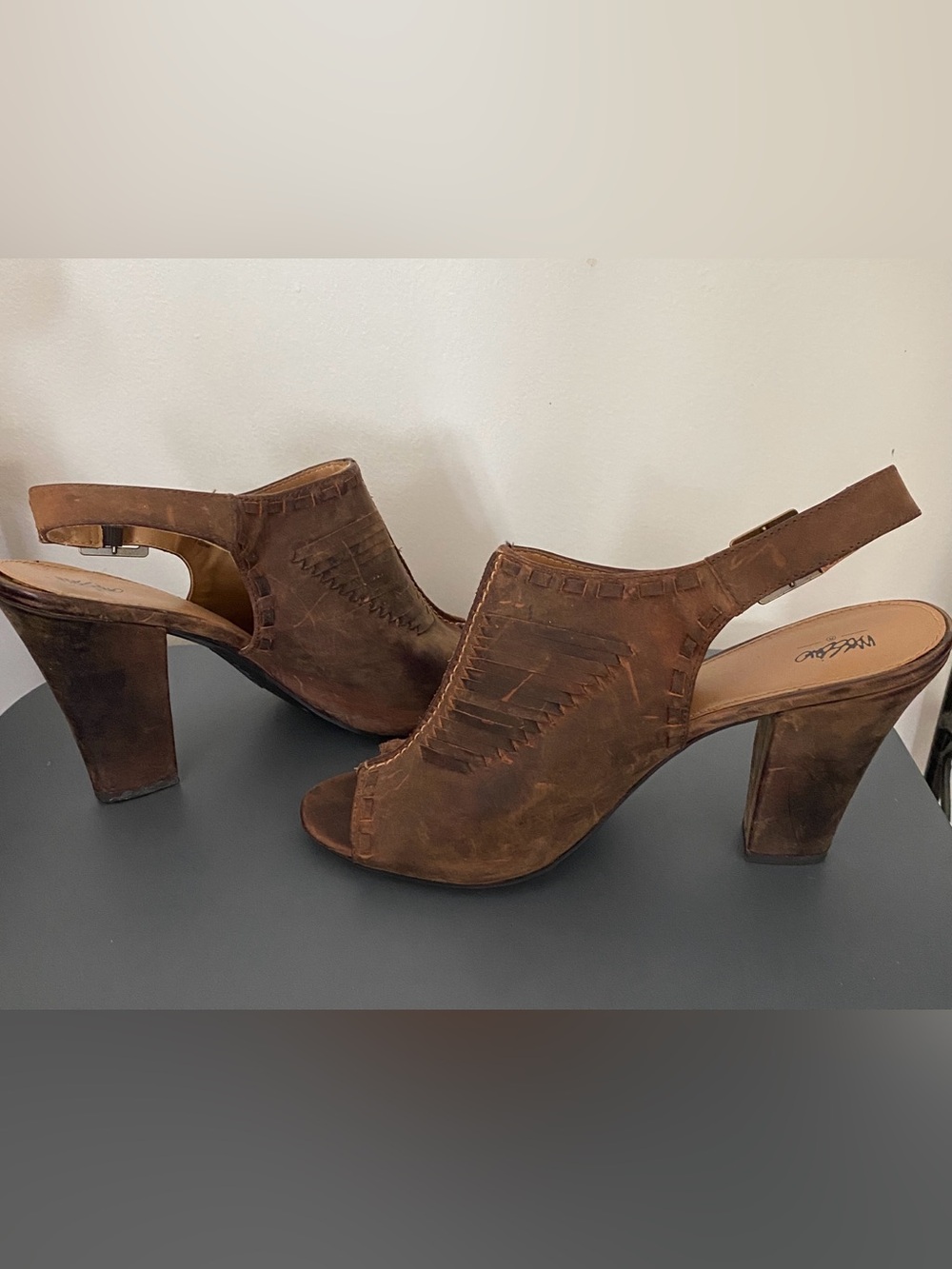 Mossimo Distressed Leather Chunky Slingback Heels